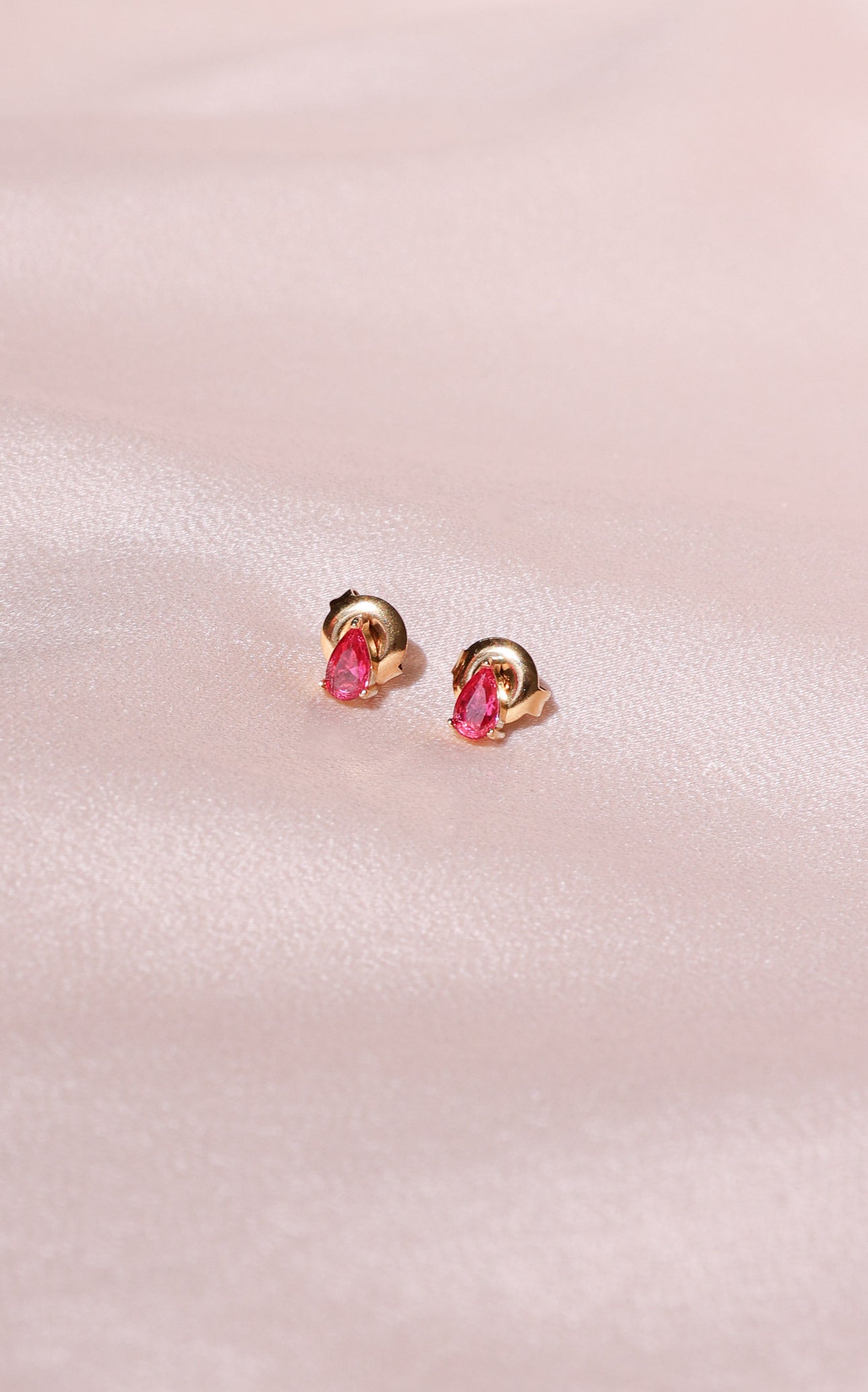 Arden Dainty Stud Earrings - Magenta Ruby Teardrop