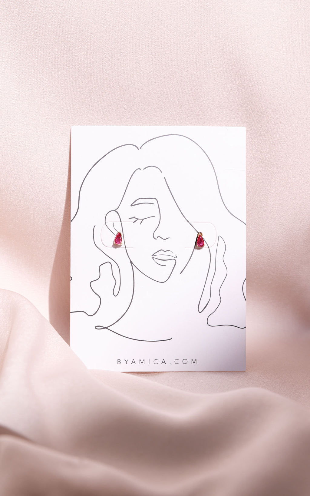 Arden Dainty Stud Earrings - Magenta Ruby Teardrop