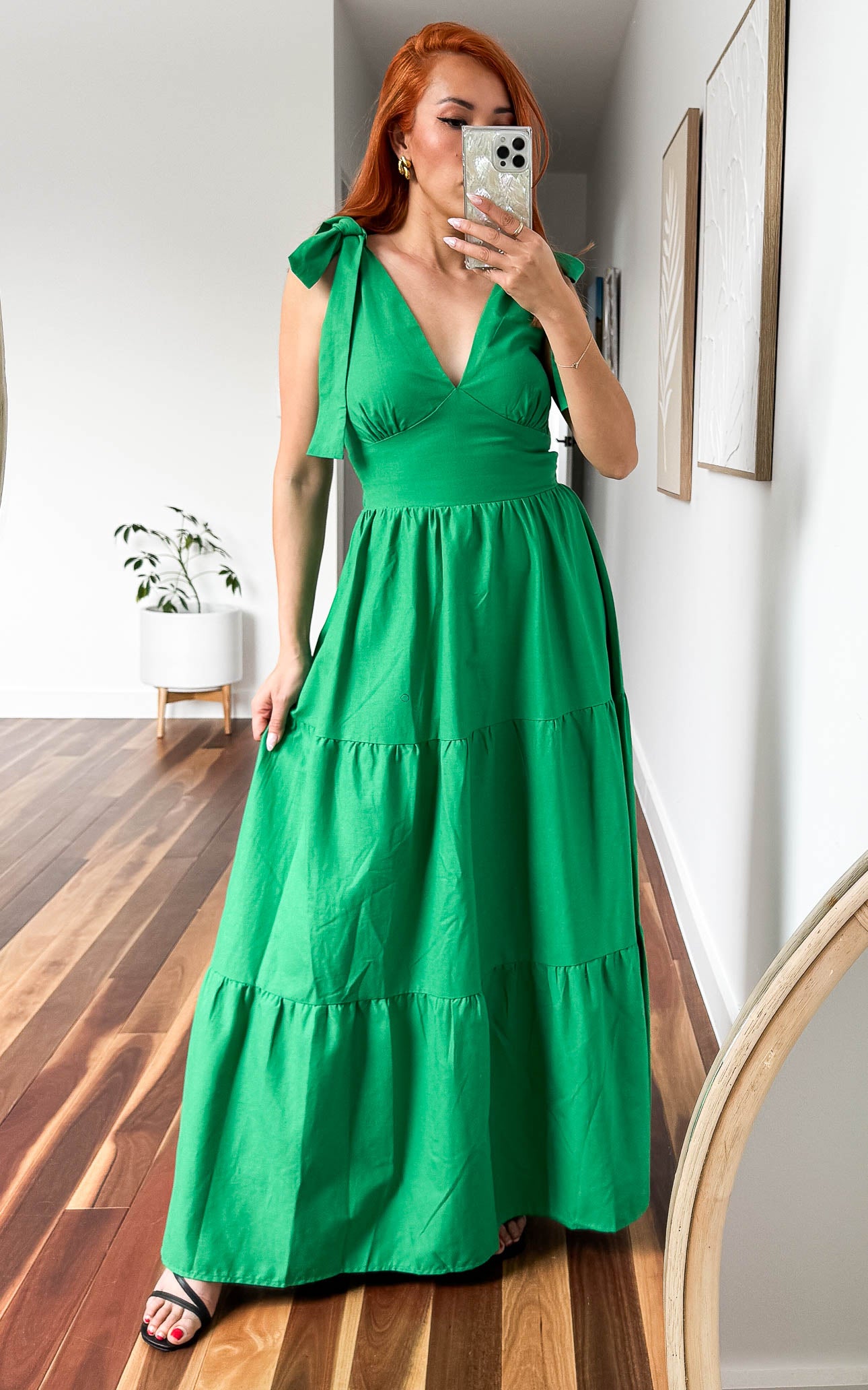 Aretha Tie Up Strap Maxi Dress - Green