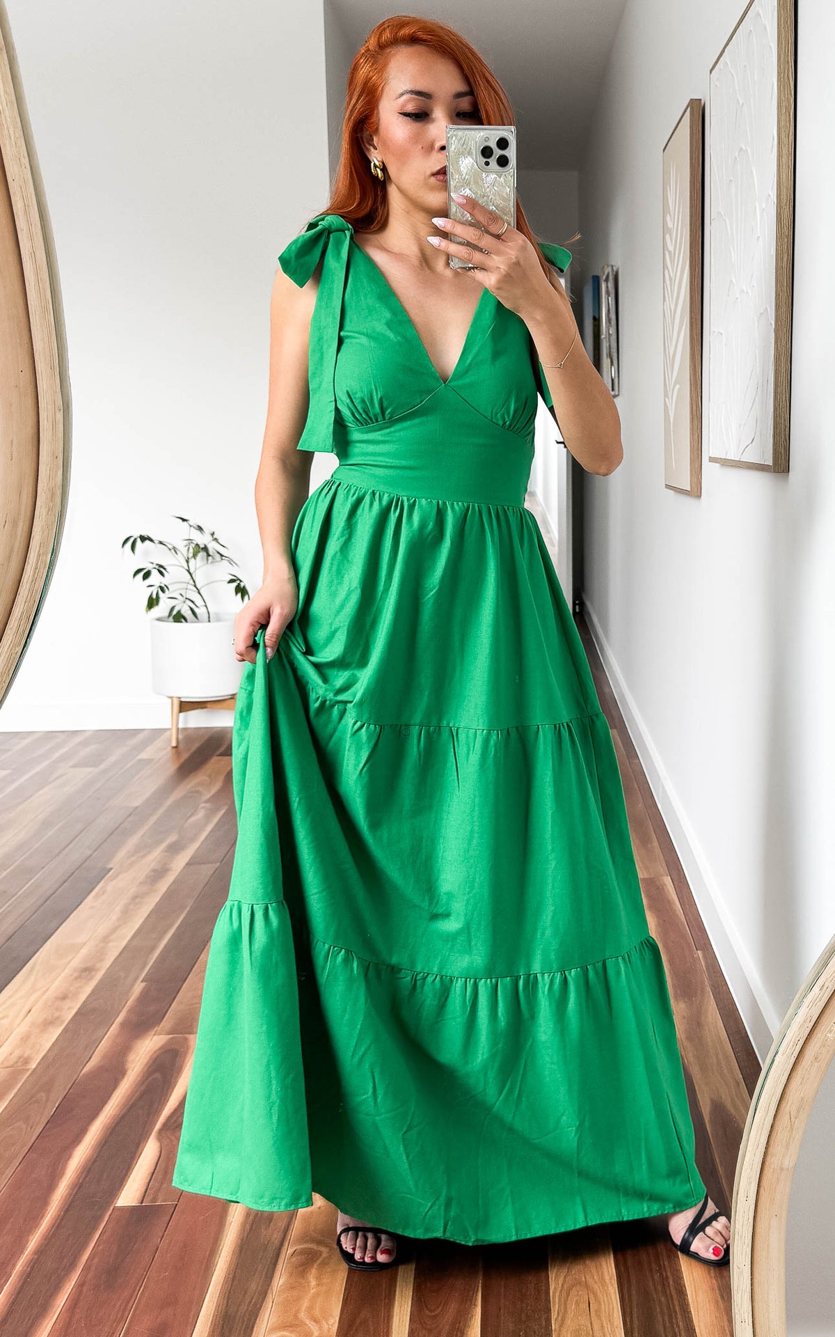Aretha Tie Up Strap Maxi Dress - Green