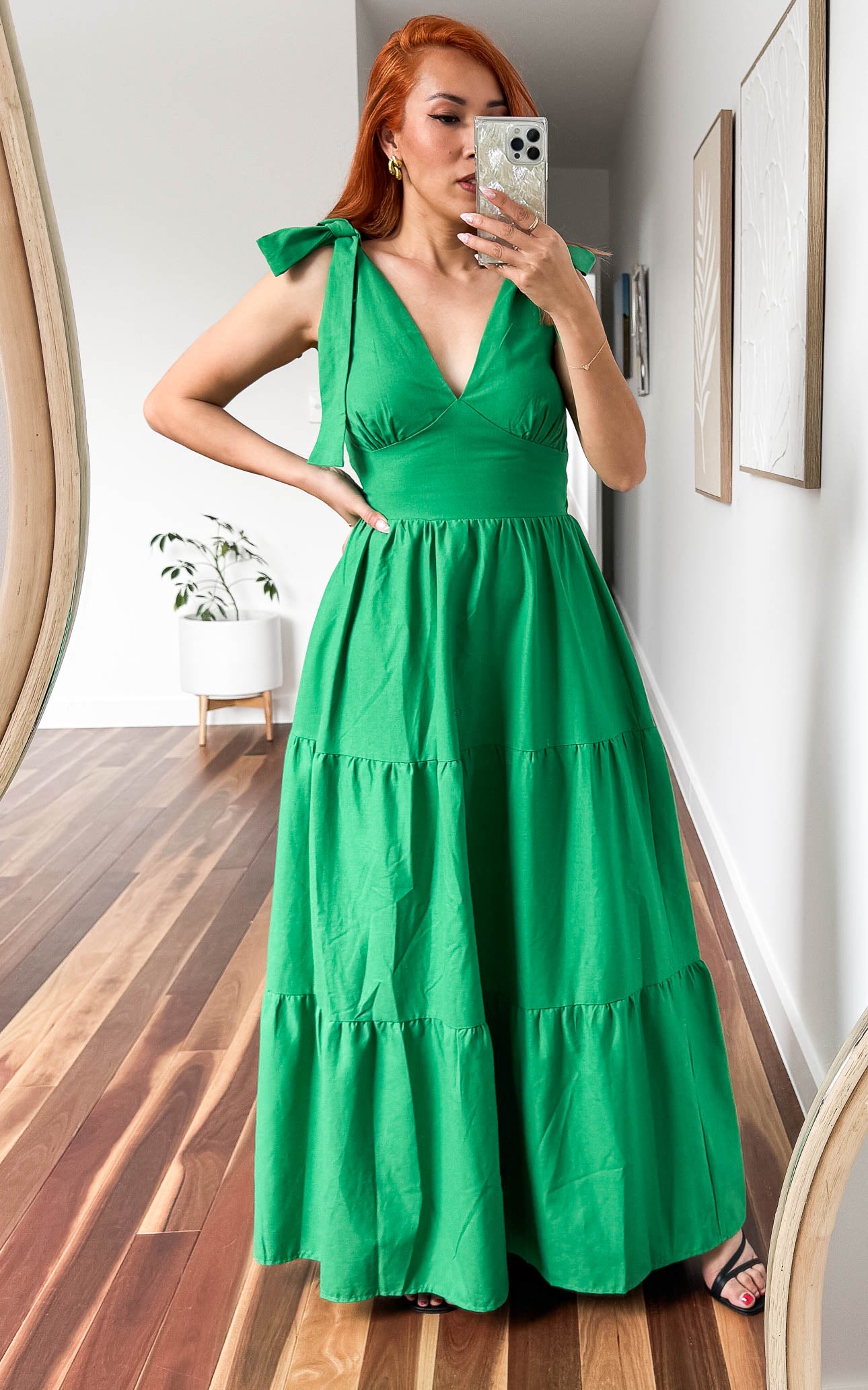 Aretha Tie Up Strap Maxi Dress - Green