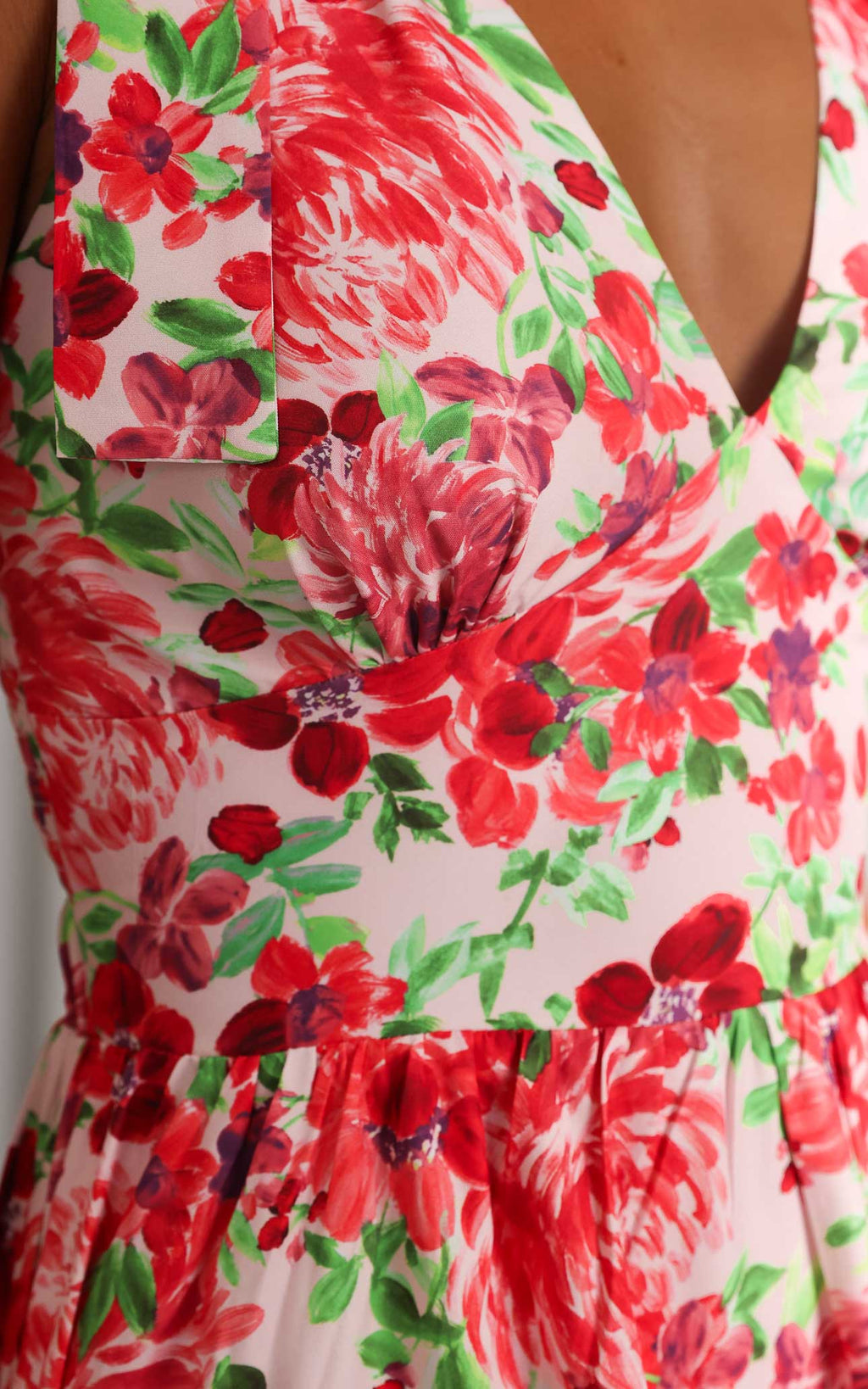 Aretha Tie Up Strap Maxi Dress - Pink Red Floral