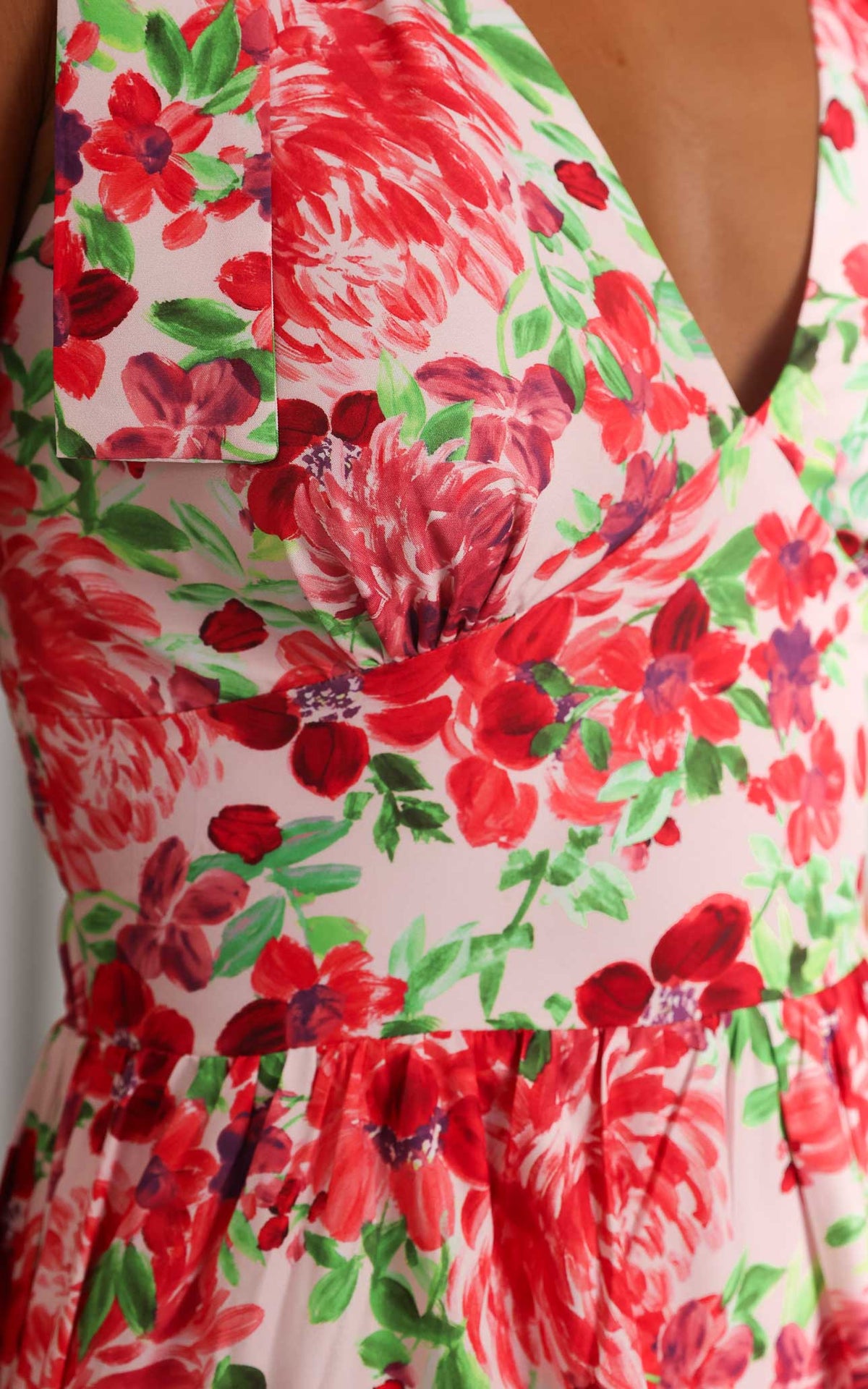 Aretha Tie Up Strap Maxi Dress - Pink Red Floral