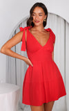 Aretha Tie Up Strap Mini Dress - Red