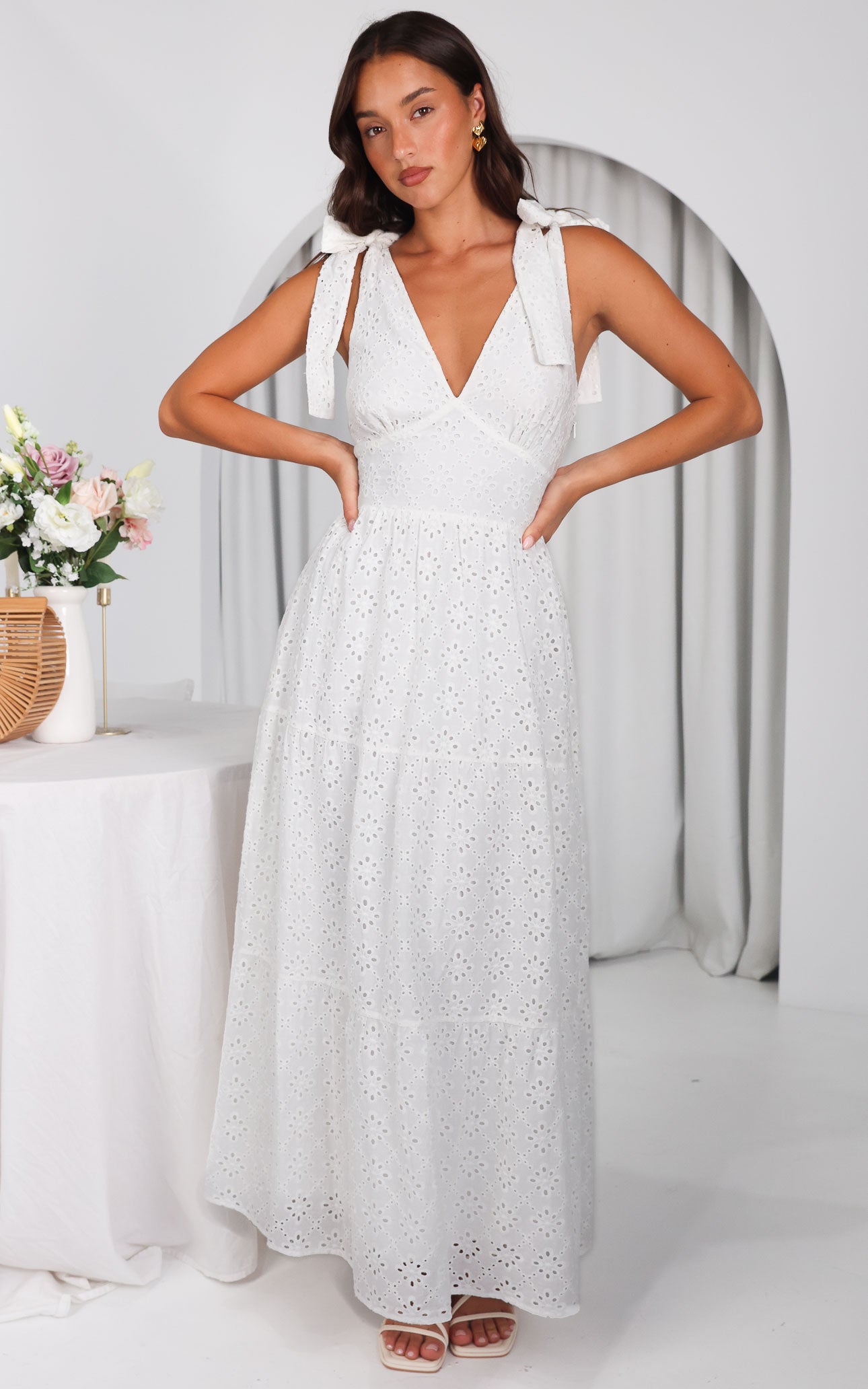 Aretha Maxi Dress - White Eyelet