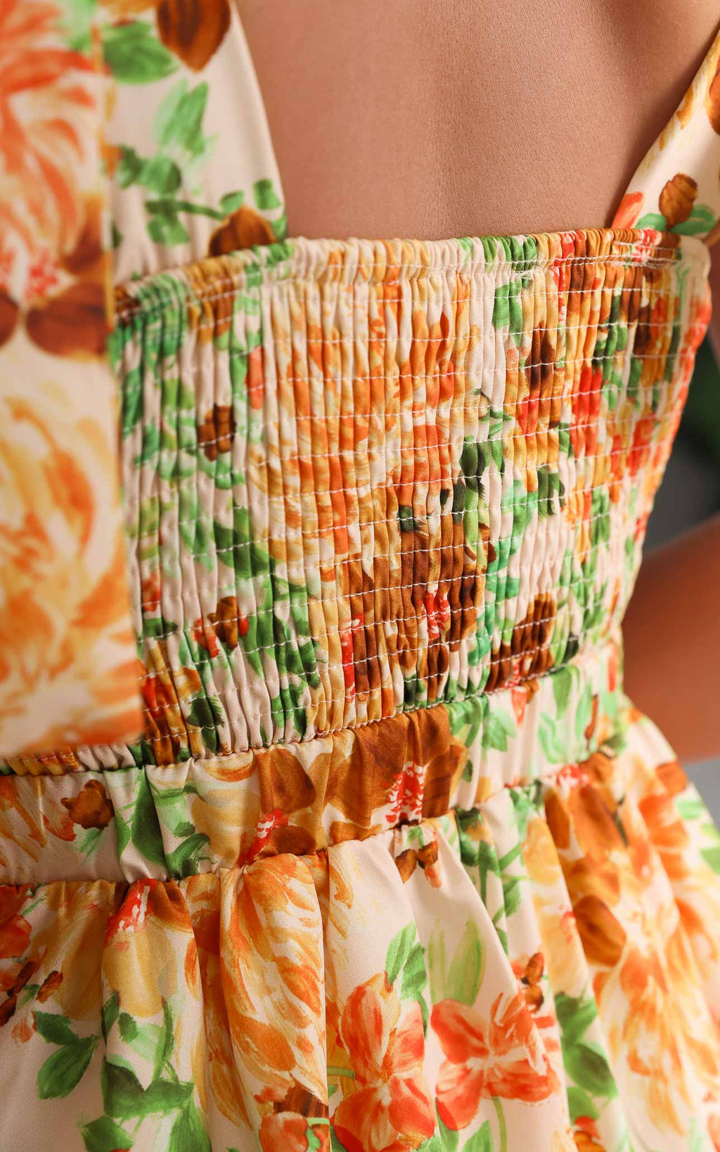 Aretha Tie Up Strap Mini Dress - Yellow Orange Floral