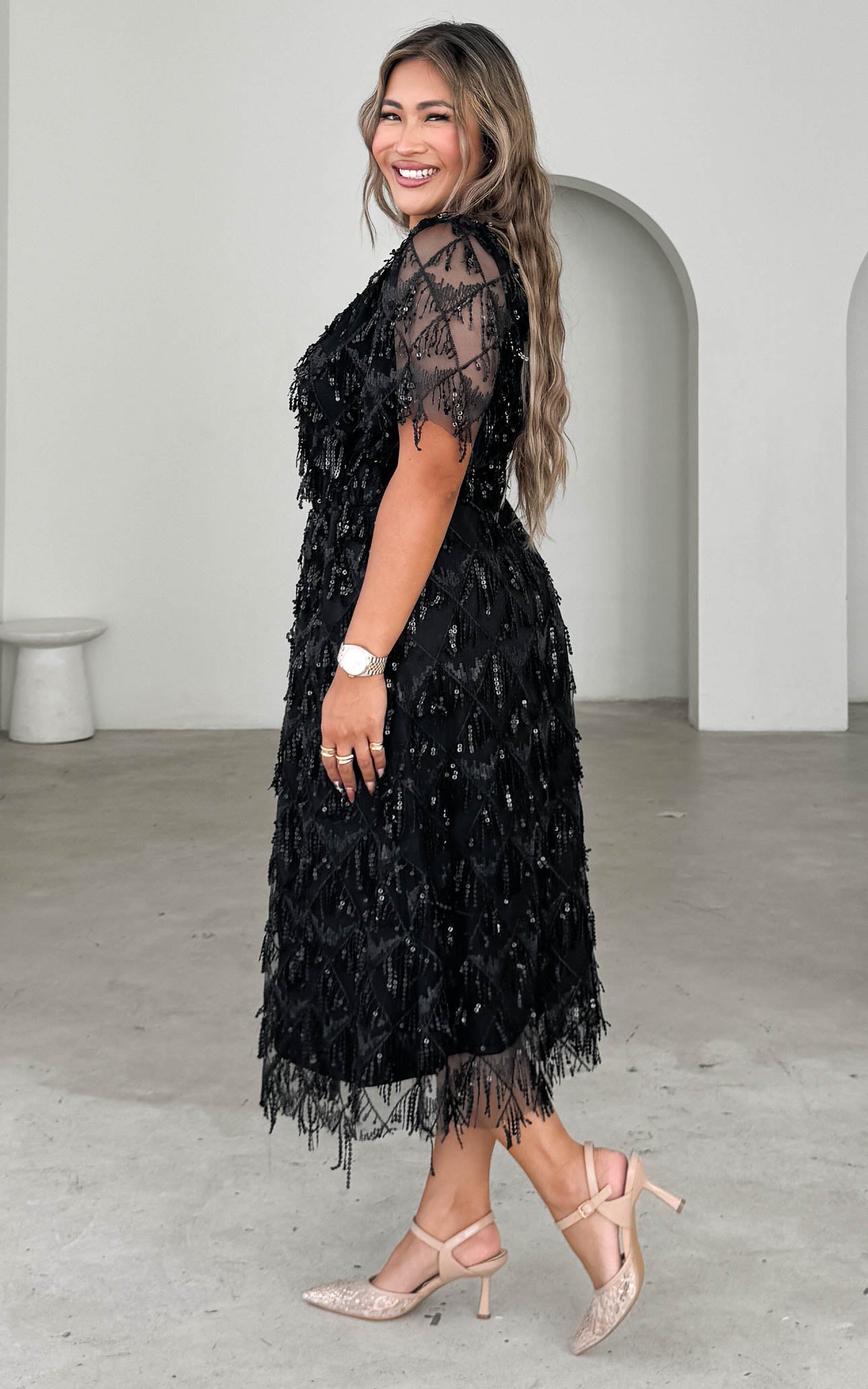 Arilyn Sequin Midi Dress