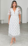 Arilyn Sequin Midi Dress - White Silver