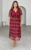 Arilyn Sequin Midi Dress - Wine Gold