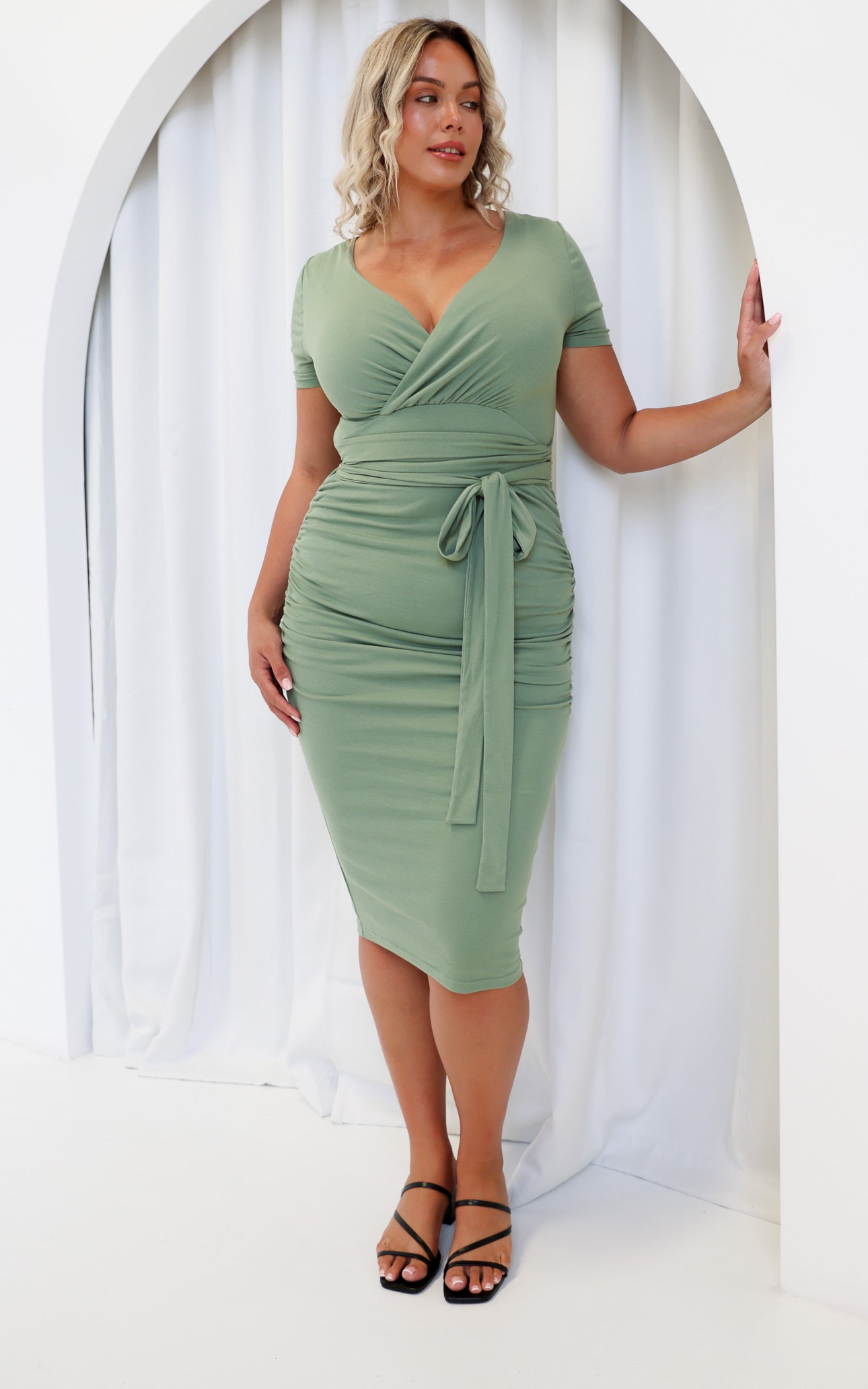 Aston Short Sleeve Midi Dress - Mid Sage