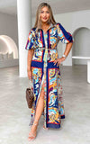 Augustine Short Sleeve Maxi Dress -  Navy Multi Print