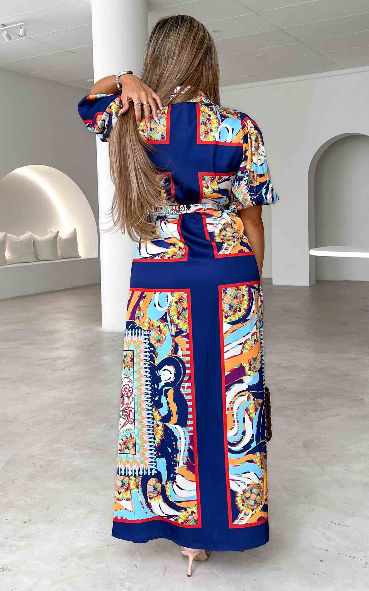 Augustine Short Sleeve Maxi Dress -  Navy Multi Print
