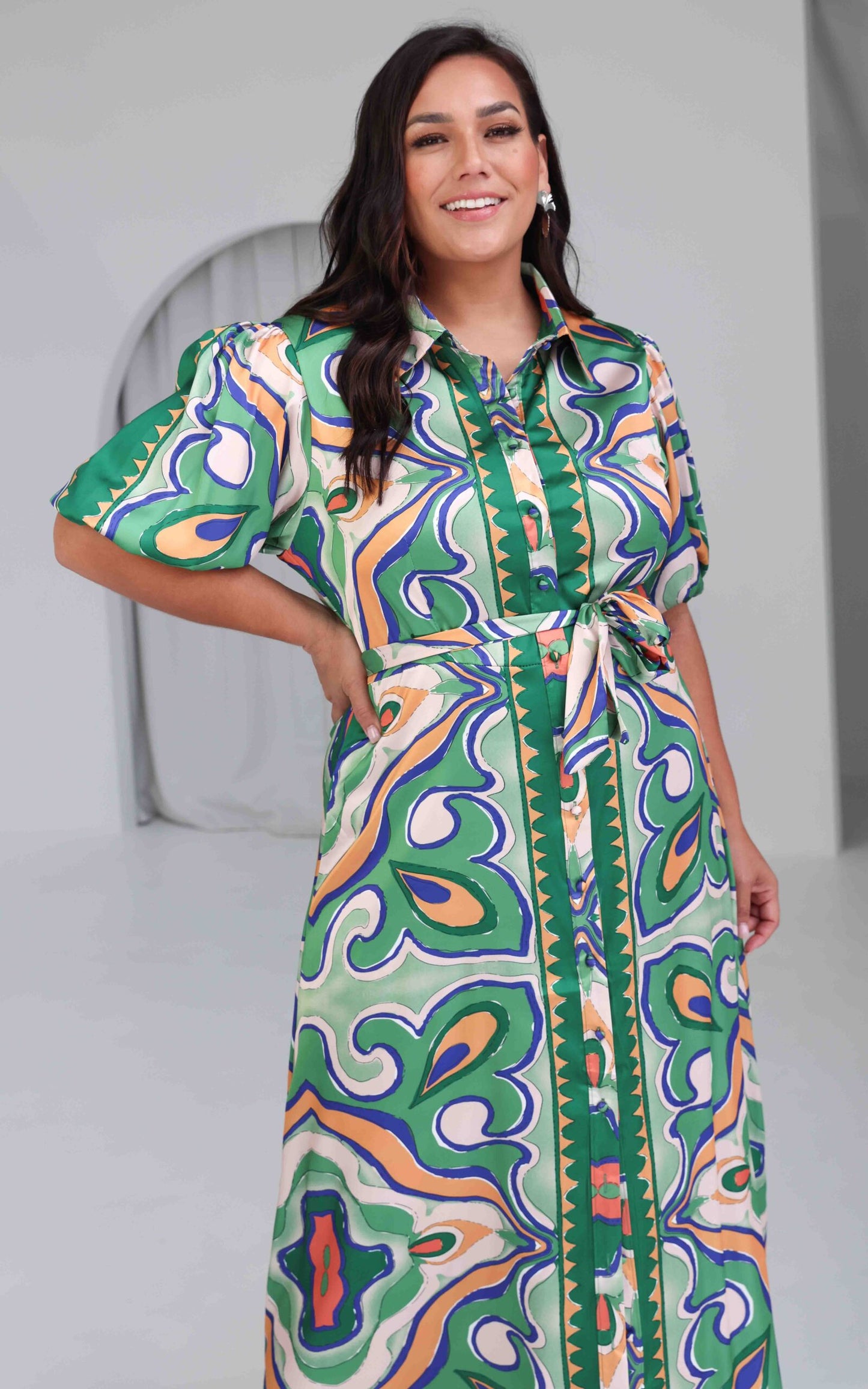 Augustine Short Sleeve Maxi Dress -  Green Multi Print