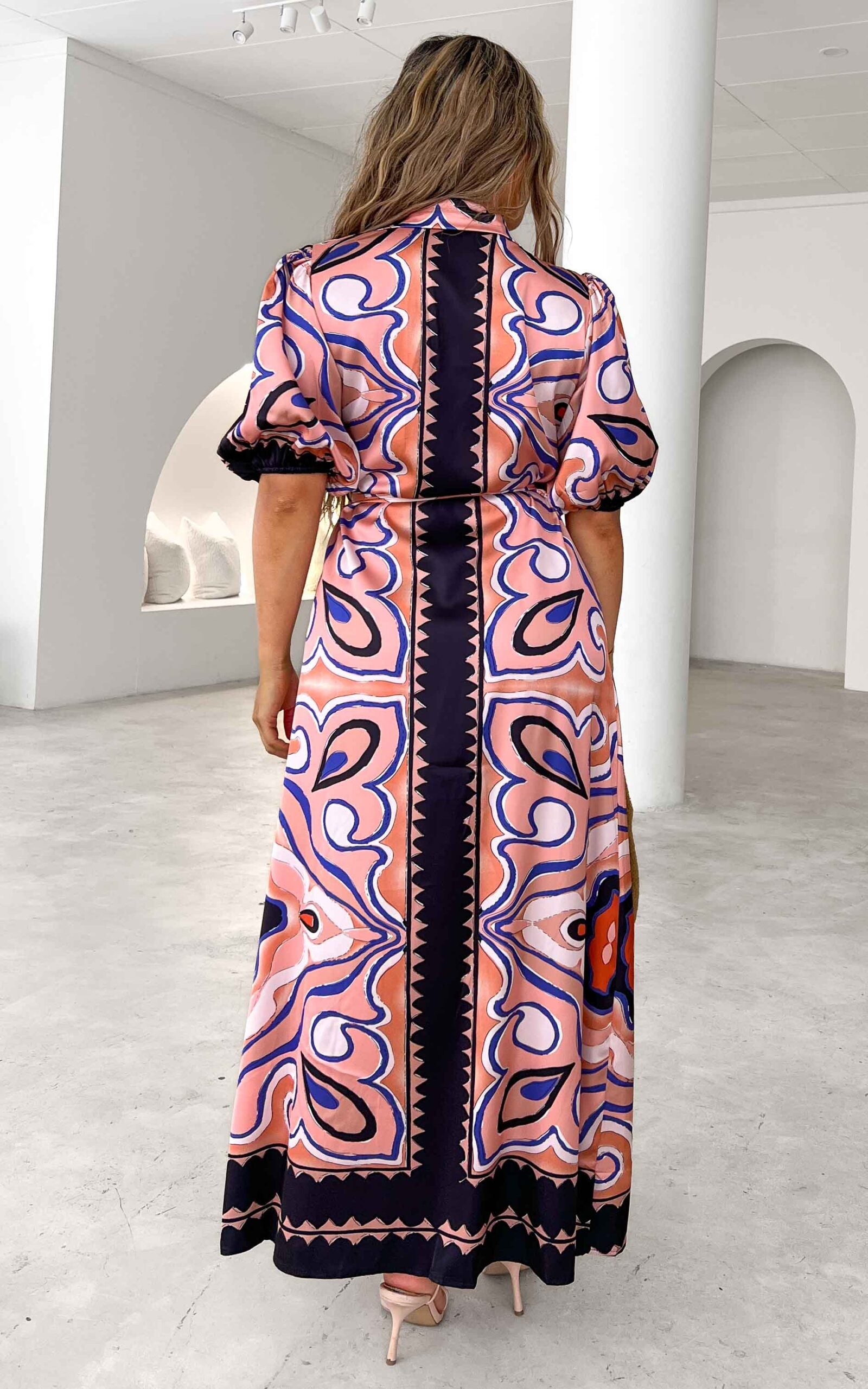 AUGUSTINE COLLARED BUTTON UP SHORT BALLOON SLEEVE MAXI DRESS