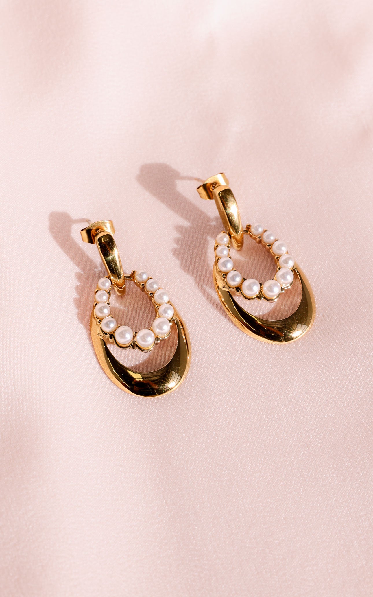 Avenly Drop Stud Earrings - Gold Pearl Oval