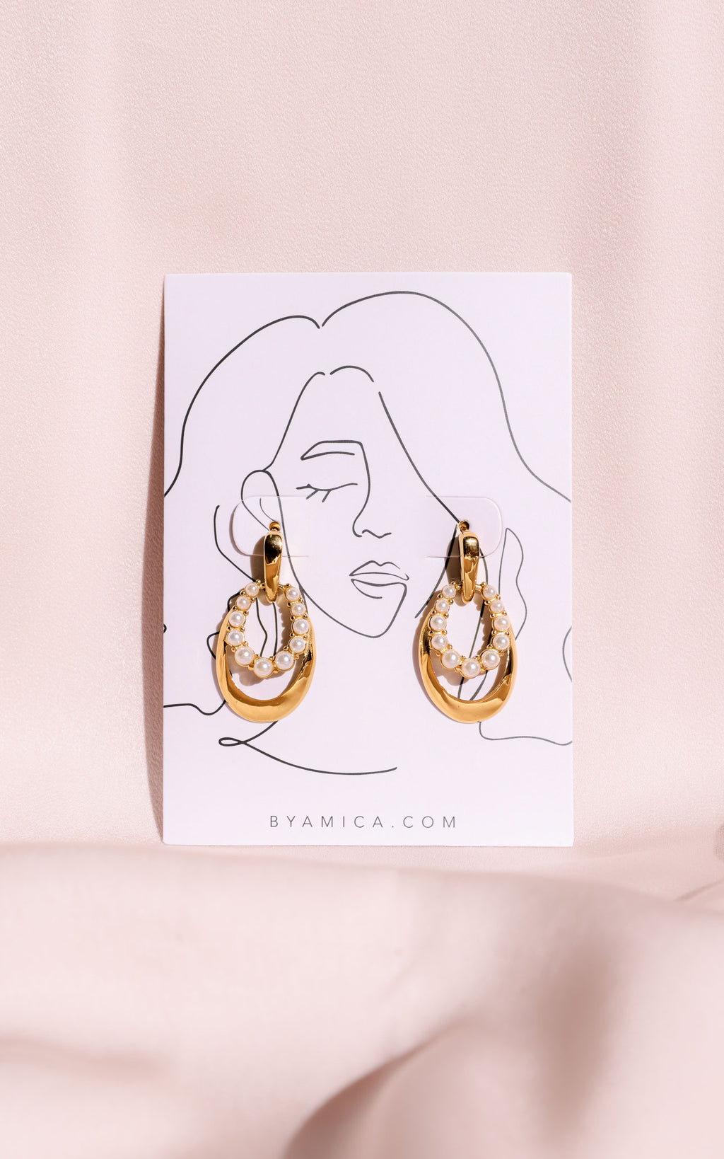 Avenly Drop Stud Earrings - Gold Pearl Oval