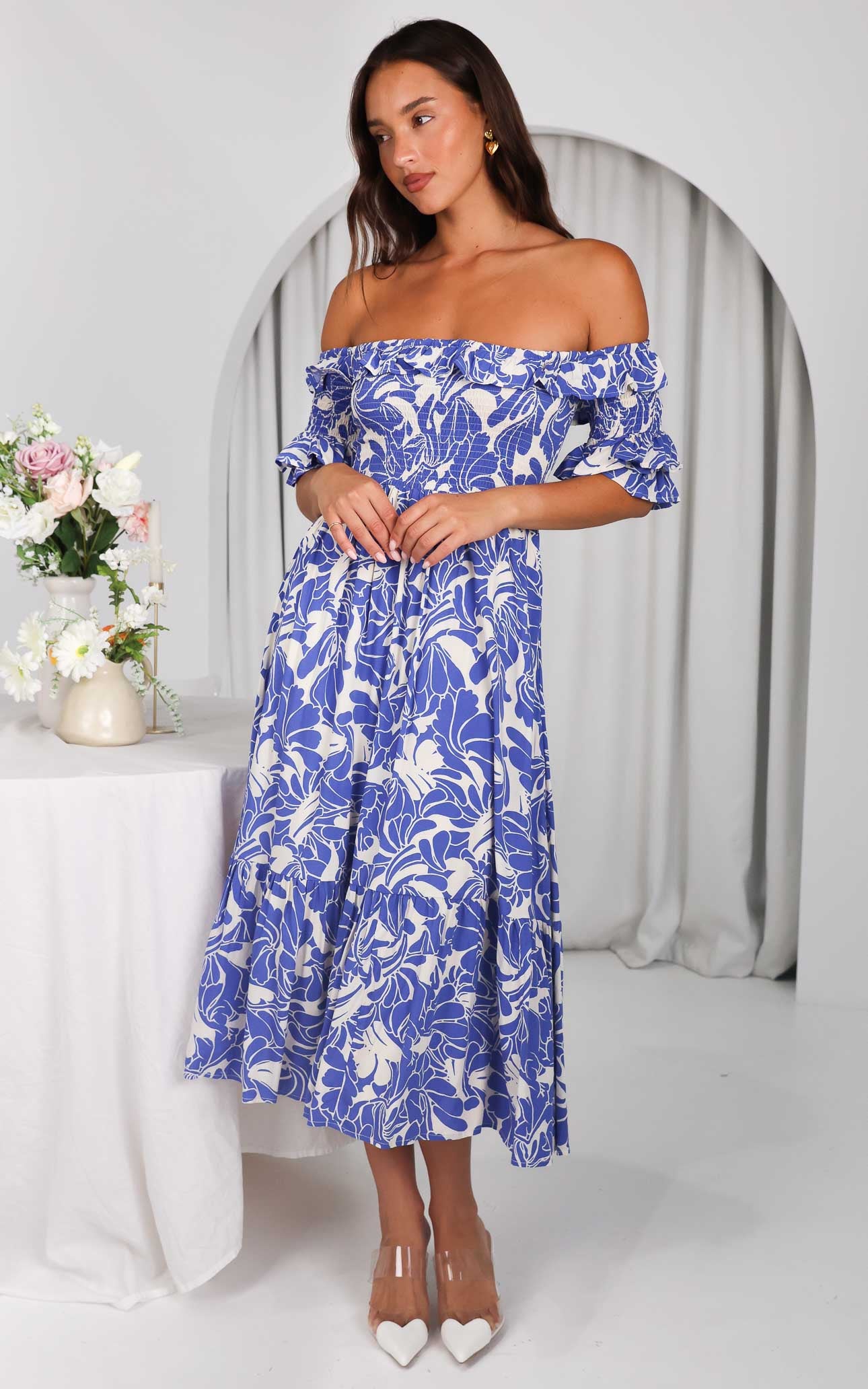 Ayesha Midi Dress - Blue Print