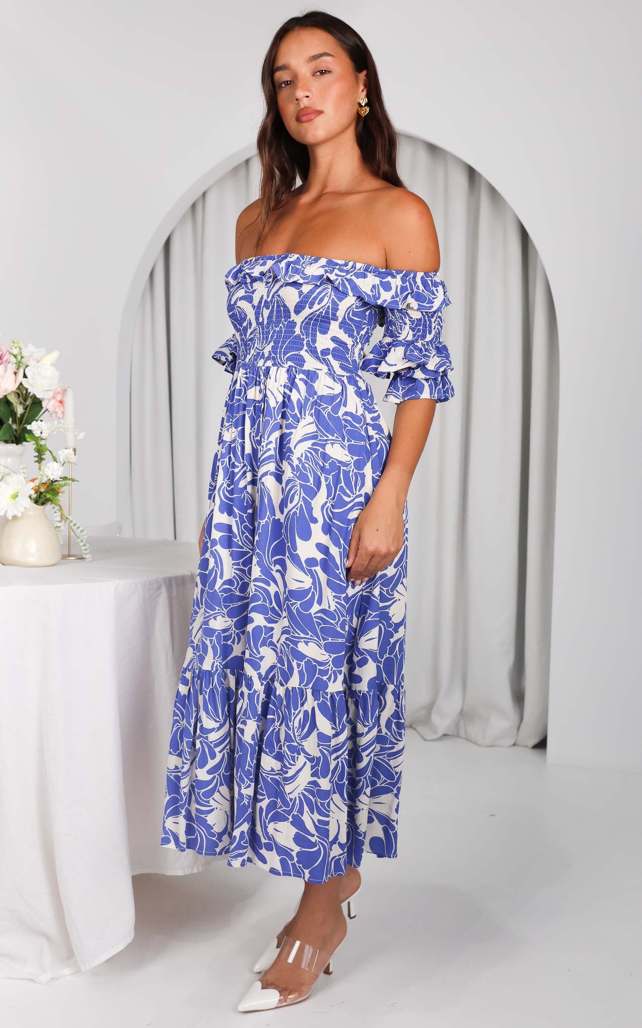 Ayesha Midi Dress - Blue Print