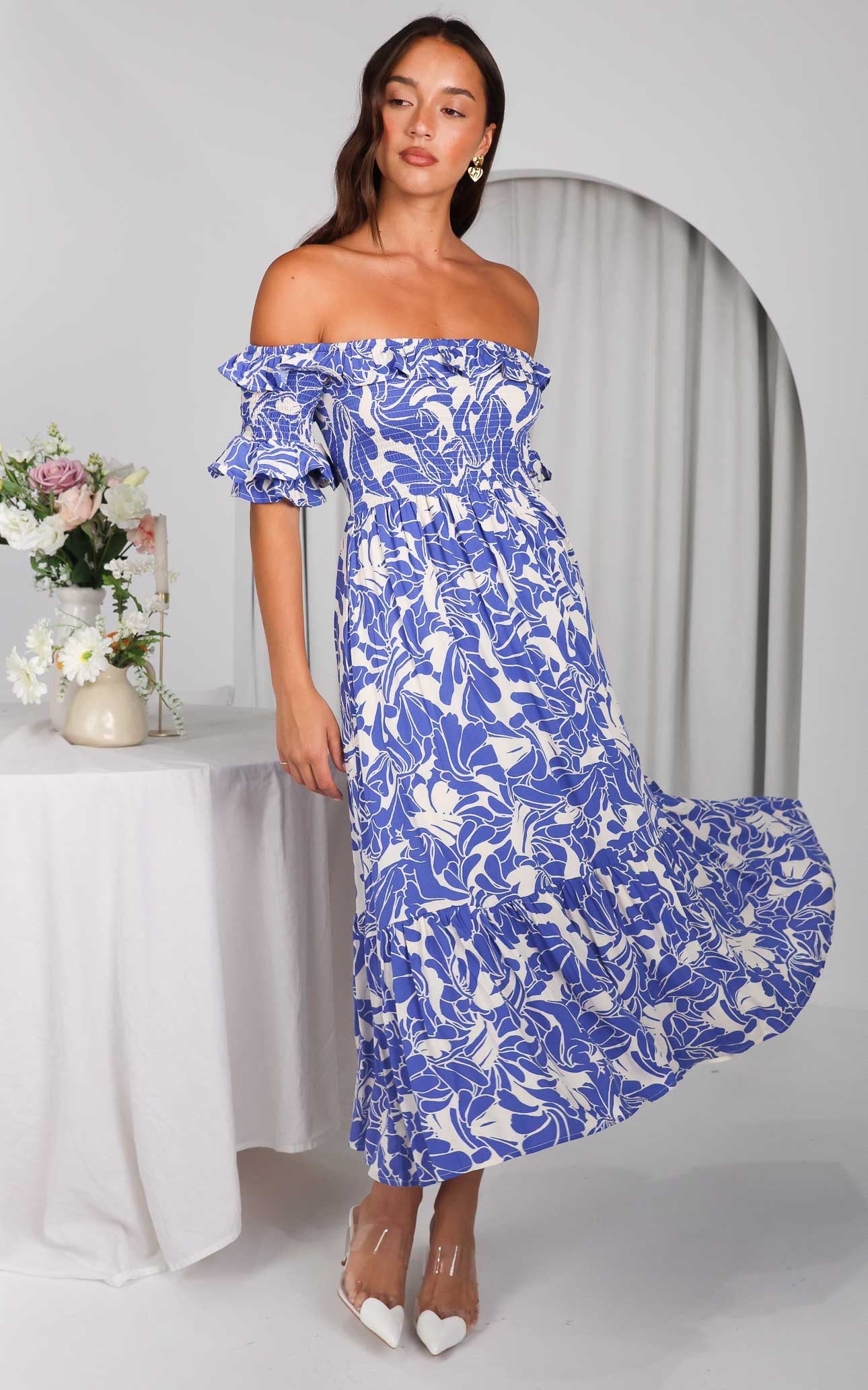 Ayesha Midi Dress - Blue Print