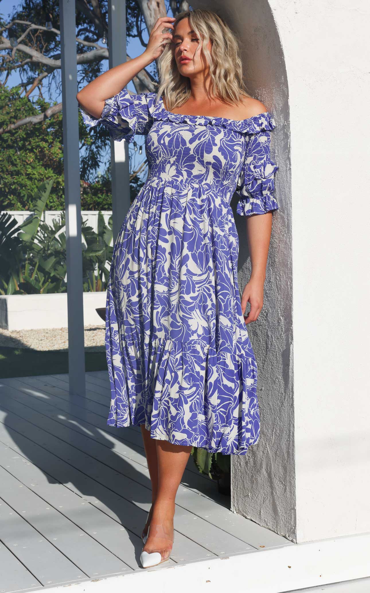 Ayesha Midi Dress - Blue Print