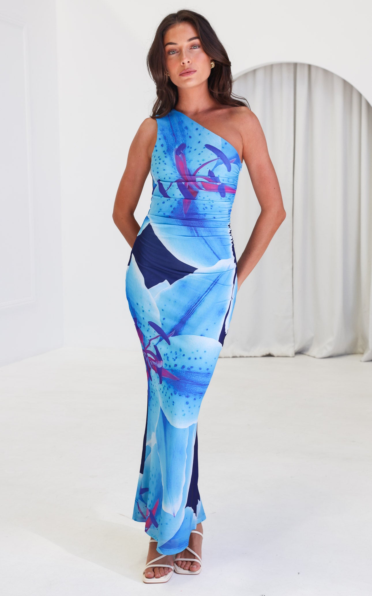 Alyssa Mesh Maxi Dress - Blue Floral