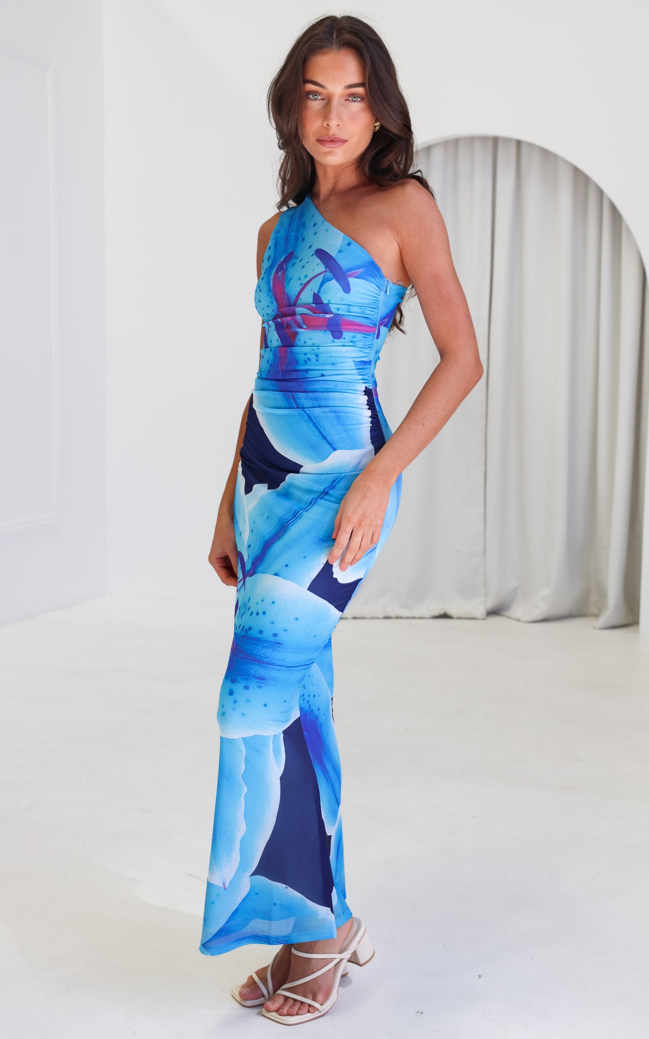 Alyssa Mesh Maxi Dress - Blue Floral