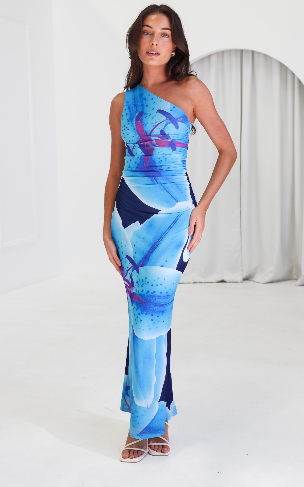 Alyssa Mesh Maxi Dress - Blue Floral