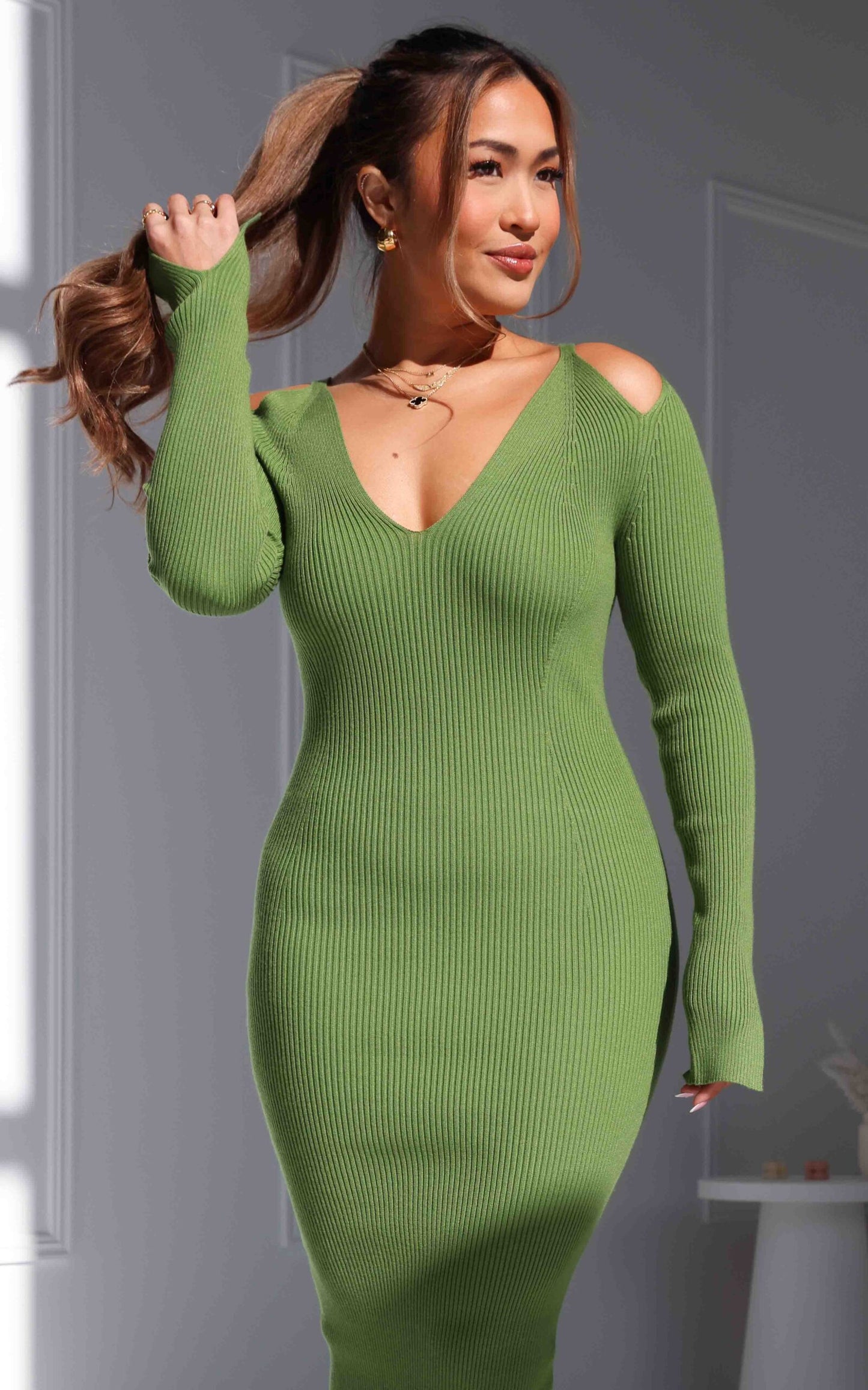 Aziza Knit Midi Dress - Apple Green