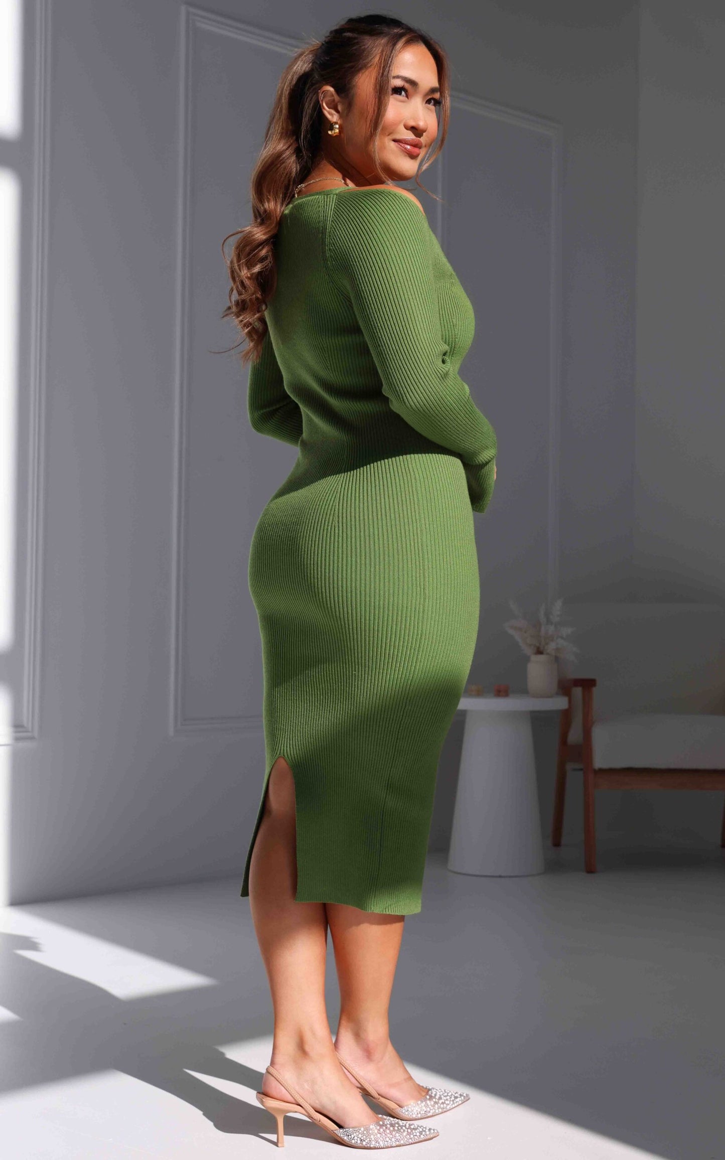 Aziza Knit Midi Dress - Apple Green