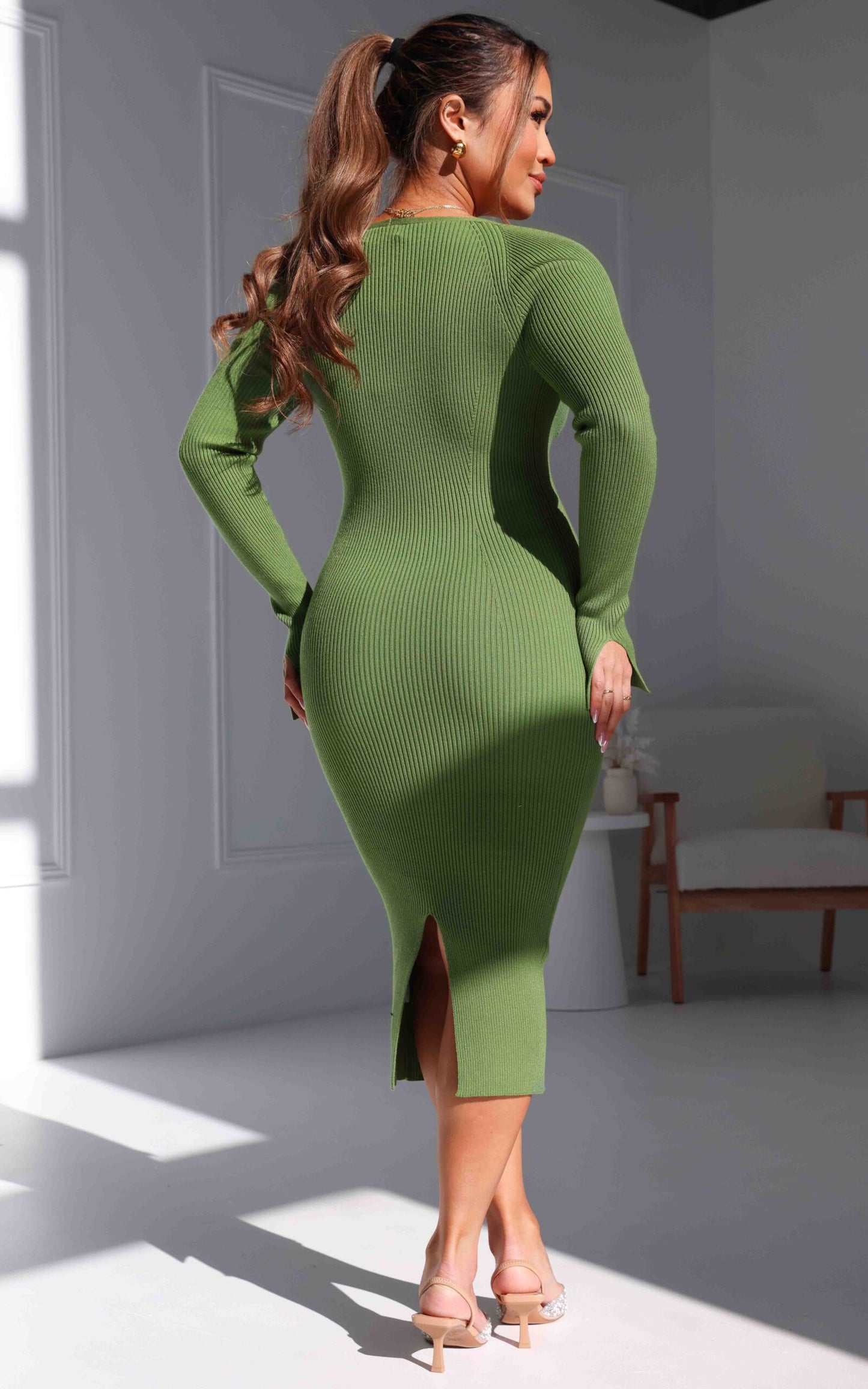 Aziza Knit Midi Dress - Apple Green