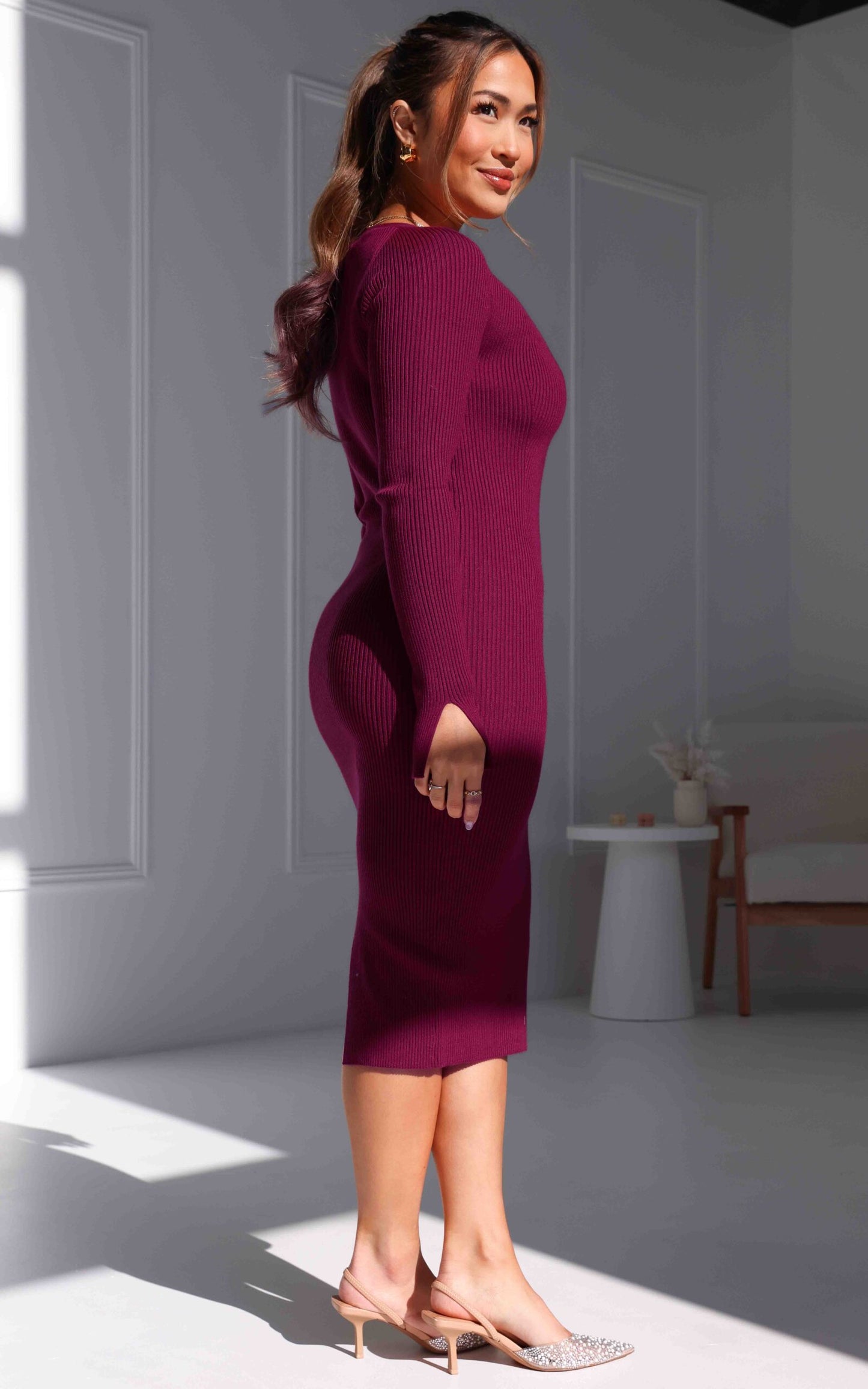 Aziza Knit Midi Dress - Dark Magenta