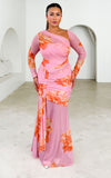 Azzura Mesh Maxi Dress - Pink Orange Floral