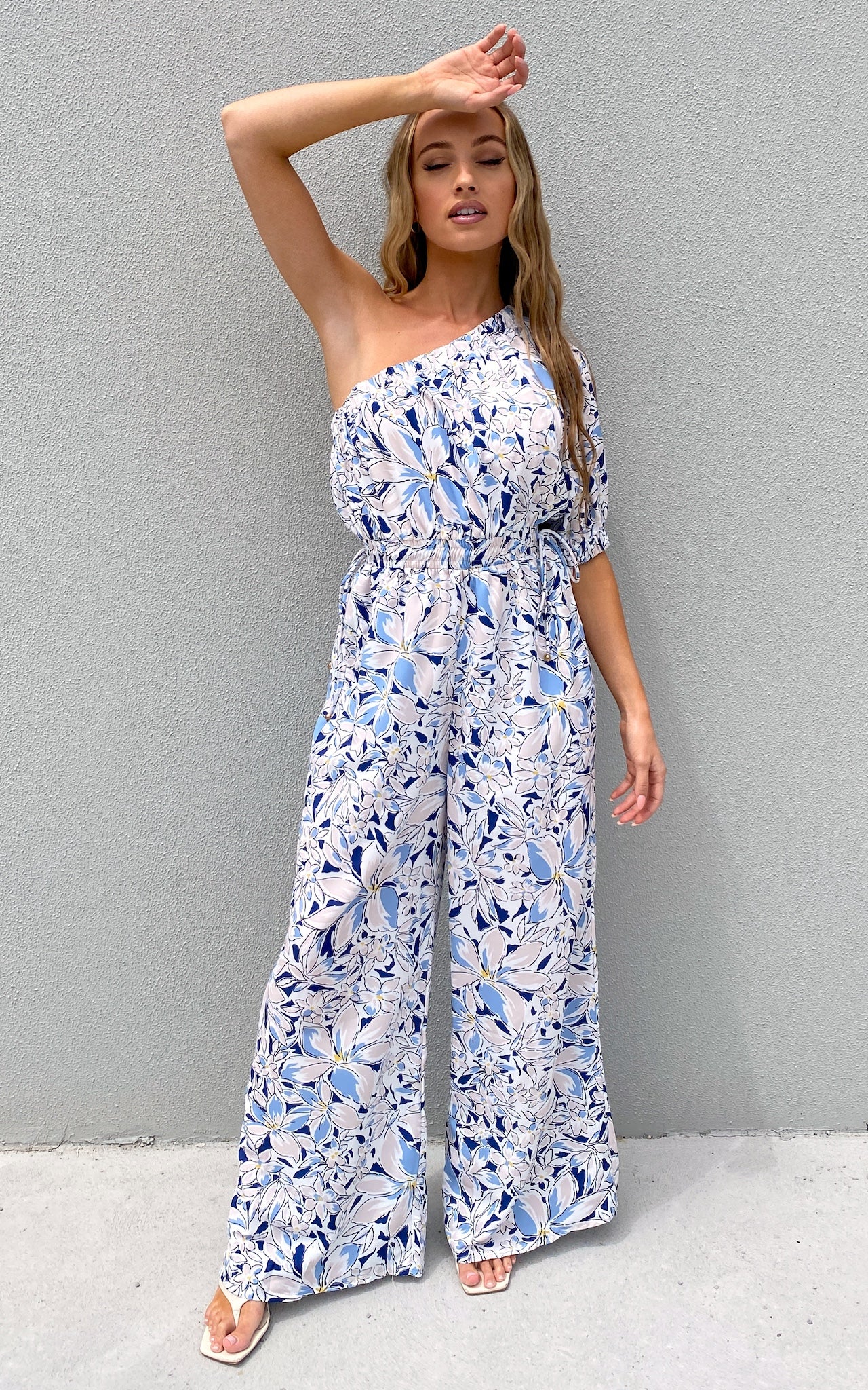 Abilene Jumpsuit - White Blue Floral