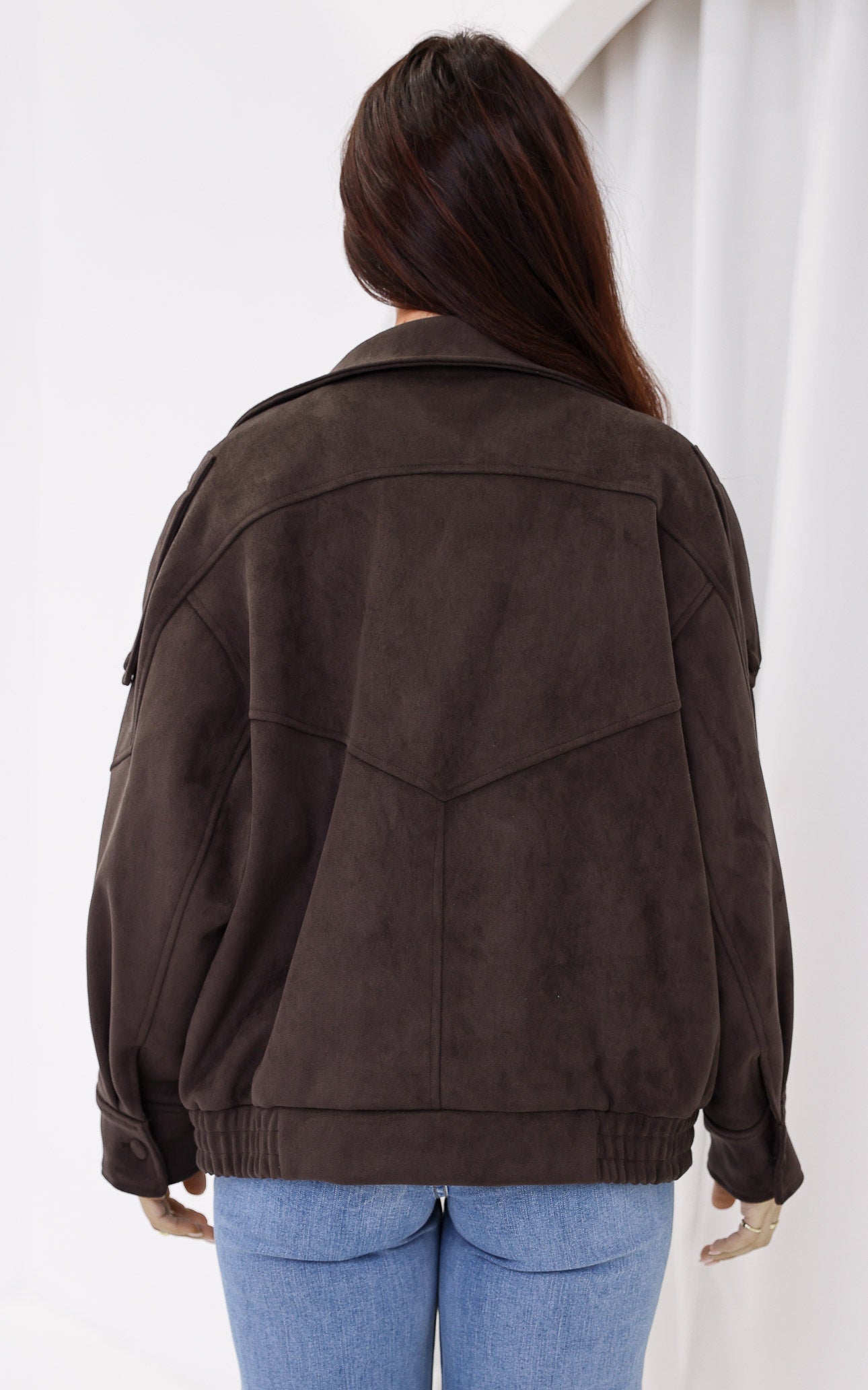 Alana Suede Faux Leather Jacket - Brown