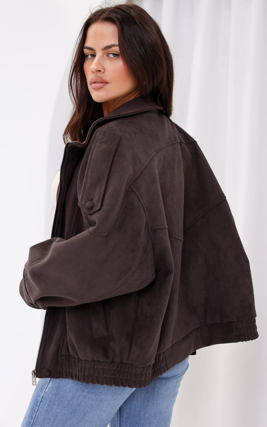 Alana Suede Faux Leather Jacket - Brown