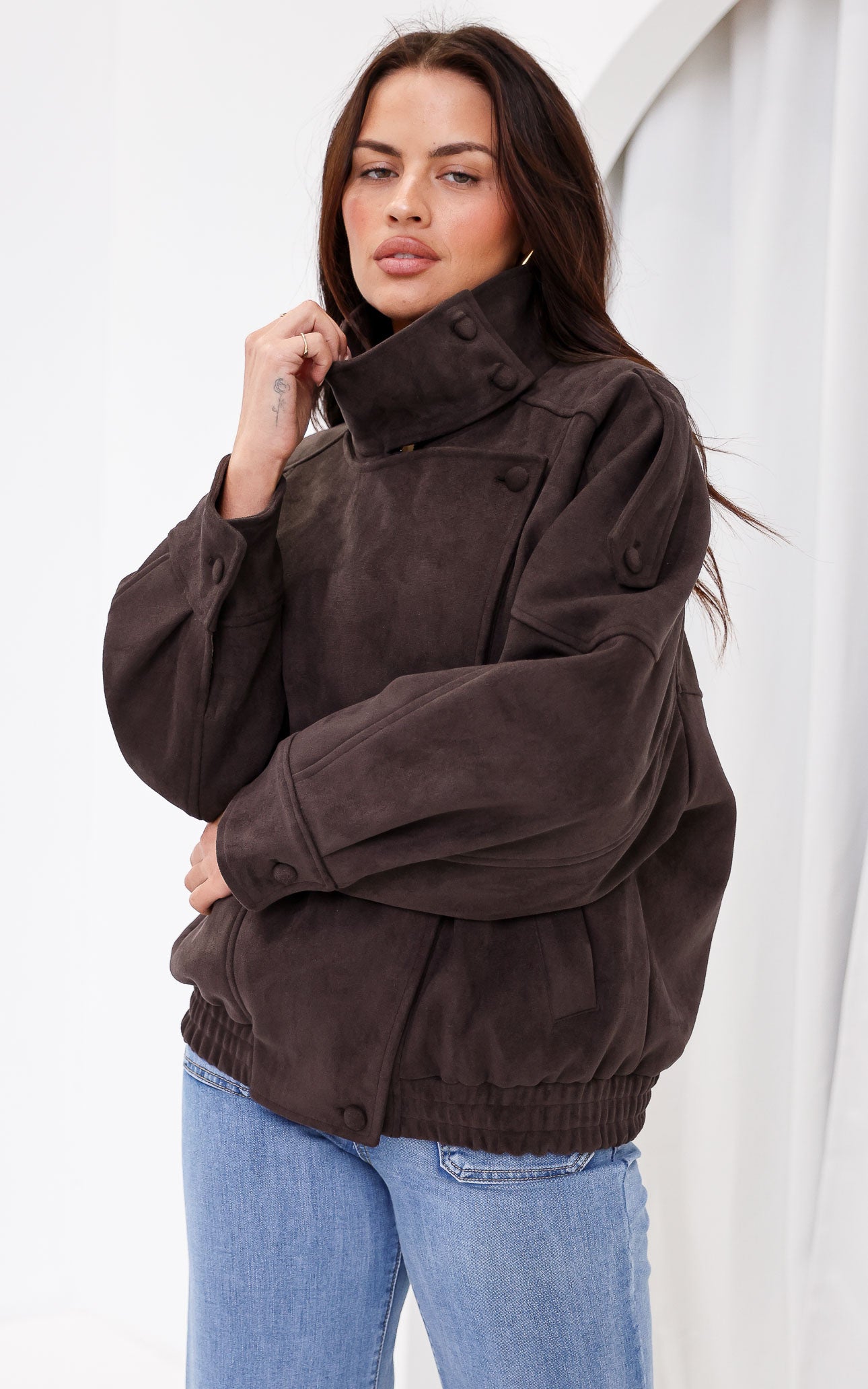 Alana Suede Faux Leather Jacket - Brown