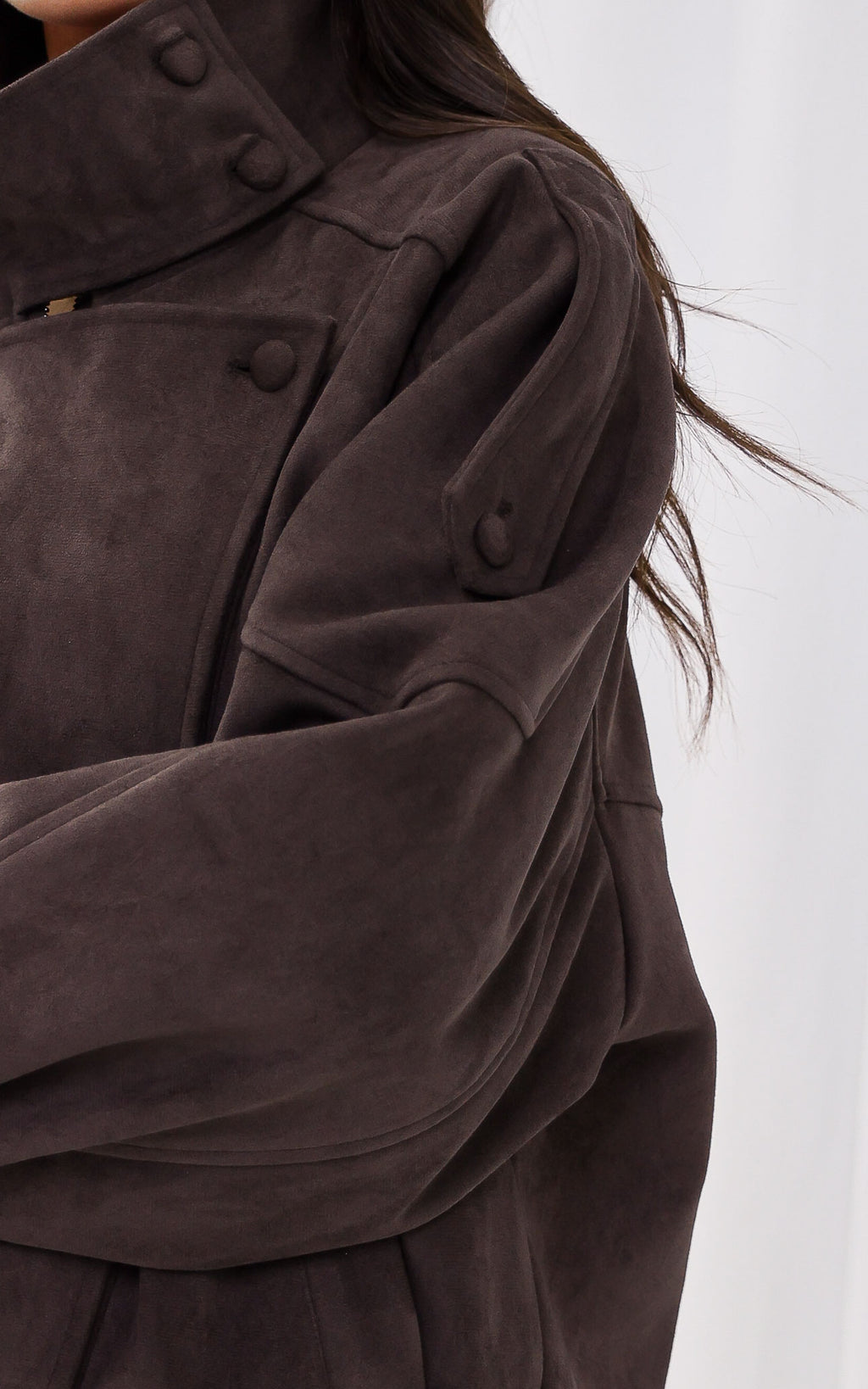 Alana Suede Faux Leather Jacket - Brown