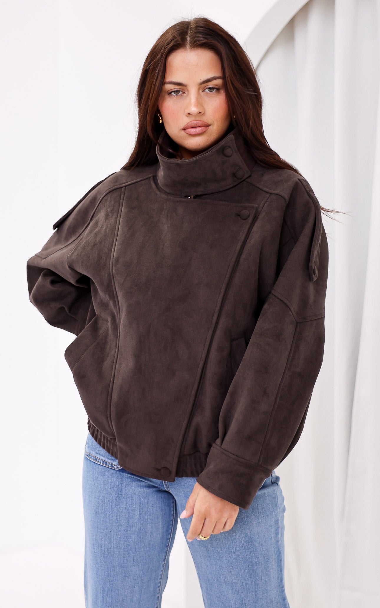 (PREORDER) Alana Suede PU Jacket - Brown