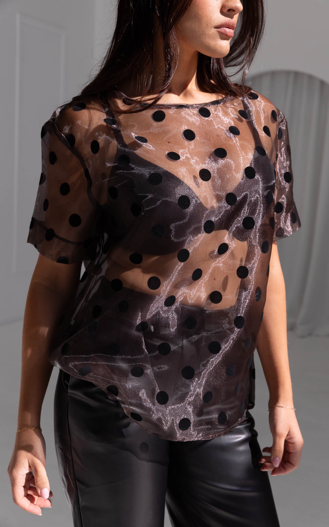 Amaris Top - Dark Brown Polka Dot