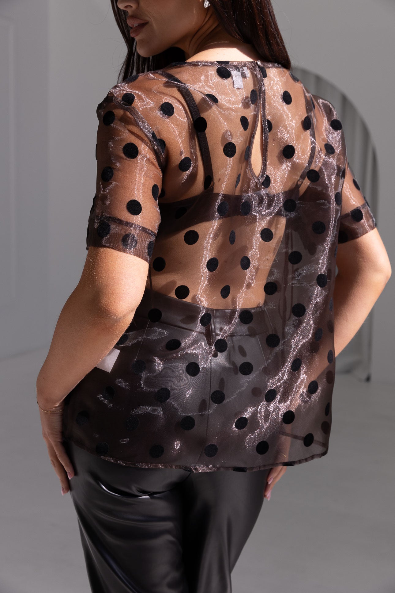 Amaris Top - Dark Brown Polka Dot