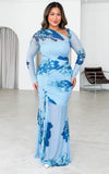 Azzura Mesh Maxi Dress - Blue Floral