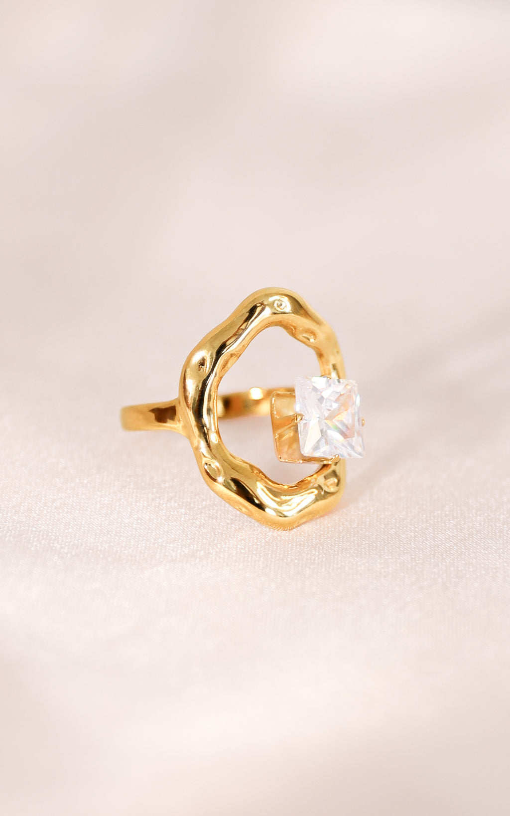 Banksia Ring - Gold Square Diamante Abstract