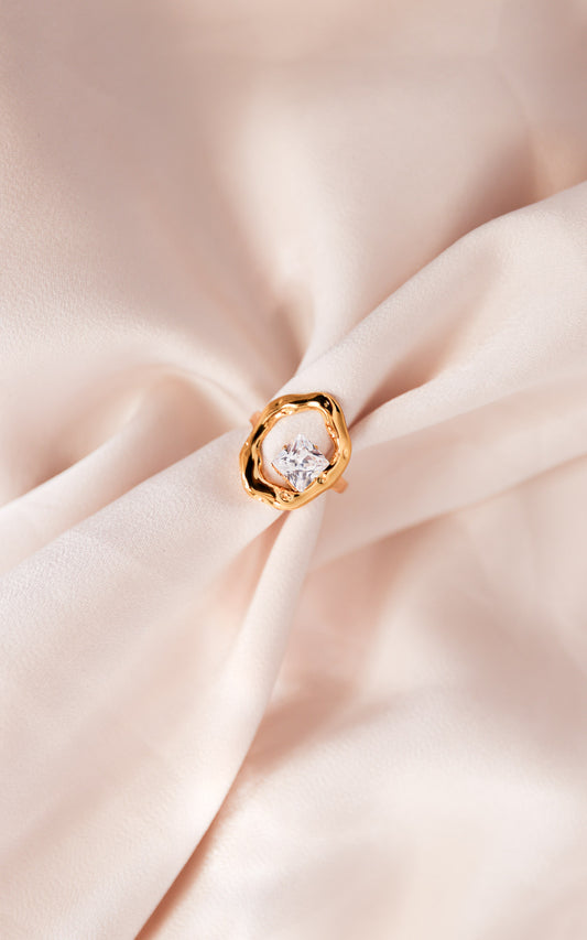 Banksia Ring - Gold Square Diamante Abstract