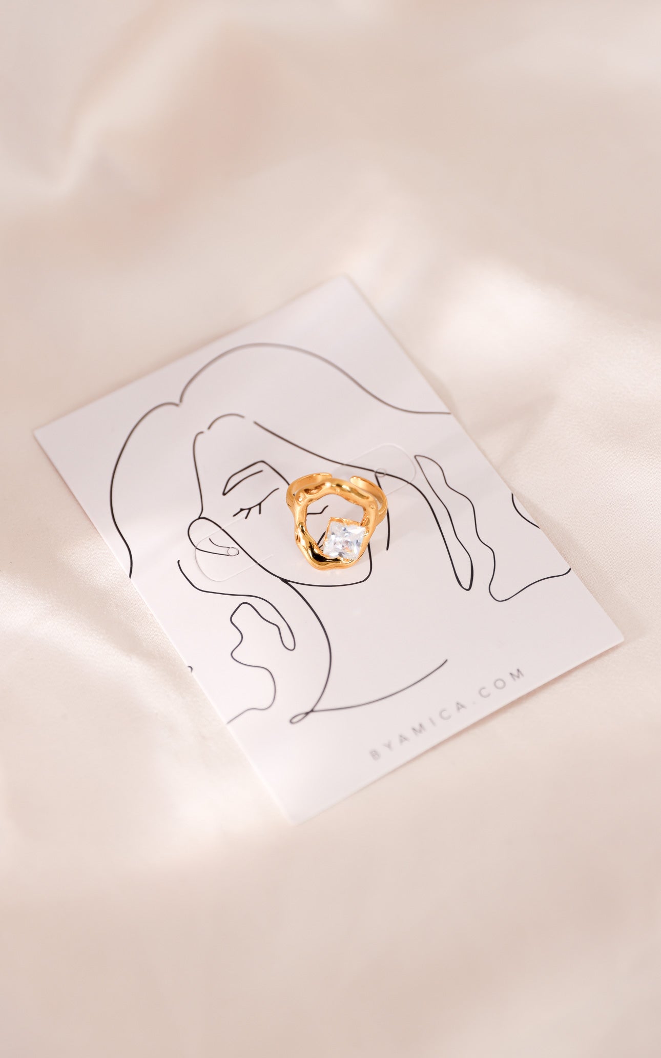 Banksia Ring - Gold Square Diamante Abstract