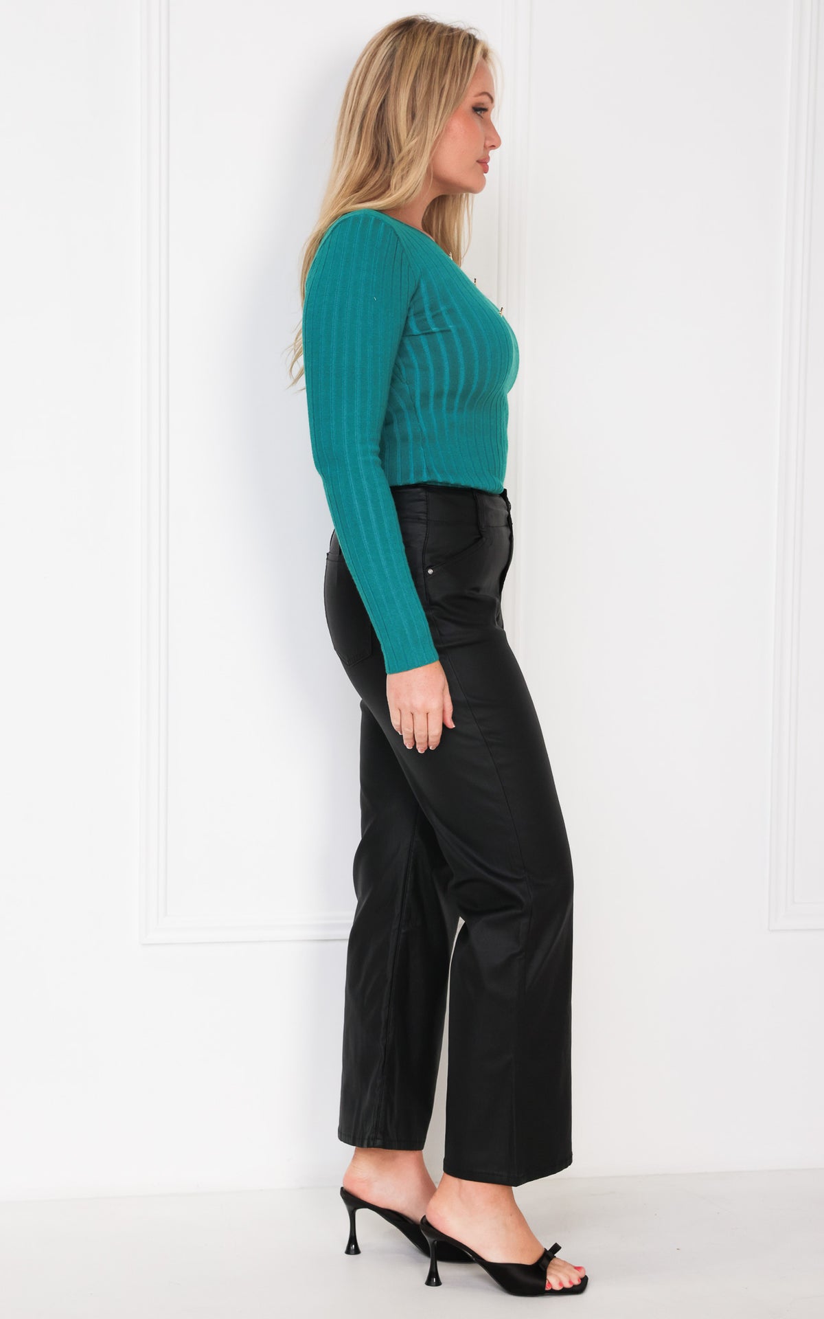 Bobbie Wet Look Pants - Black