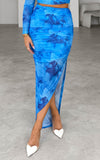 Batalon Mesh Maxi Skirt - Blue Floral