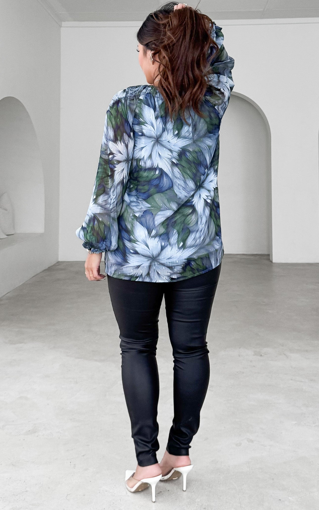 Baylene Top - Blue Green Floral Texture