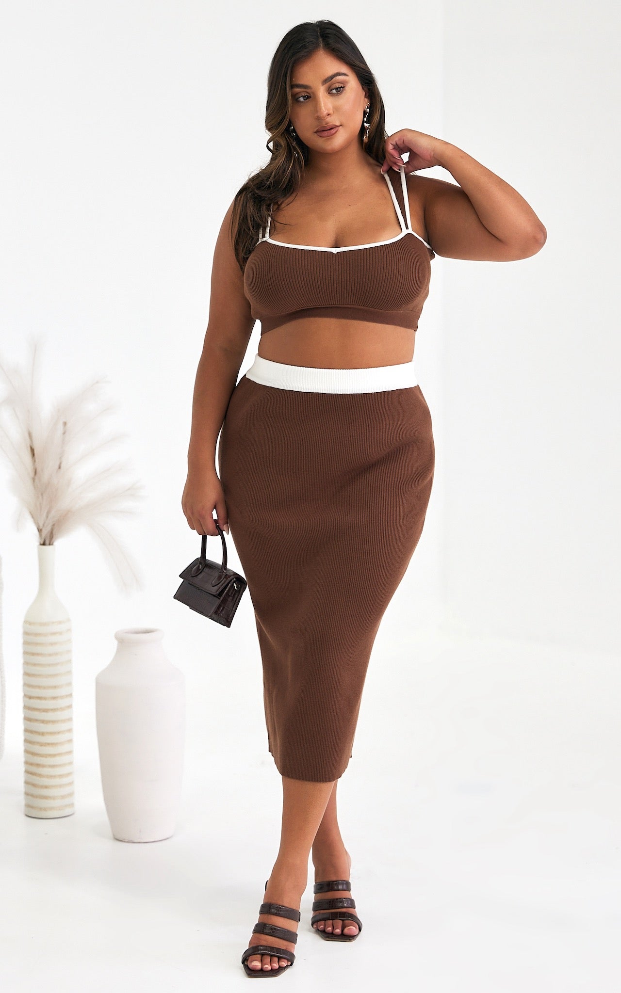 Beau Knit Midi Skirt - Chocolate Brown