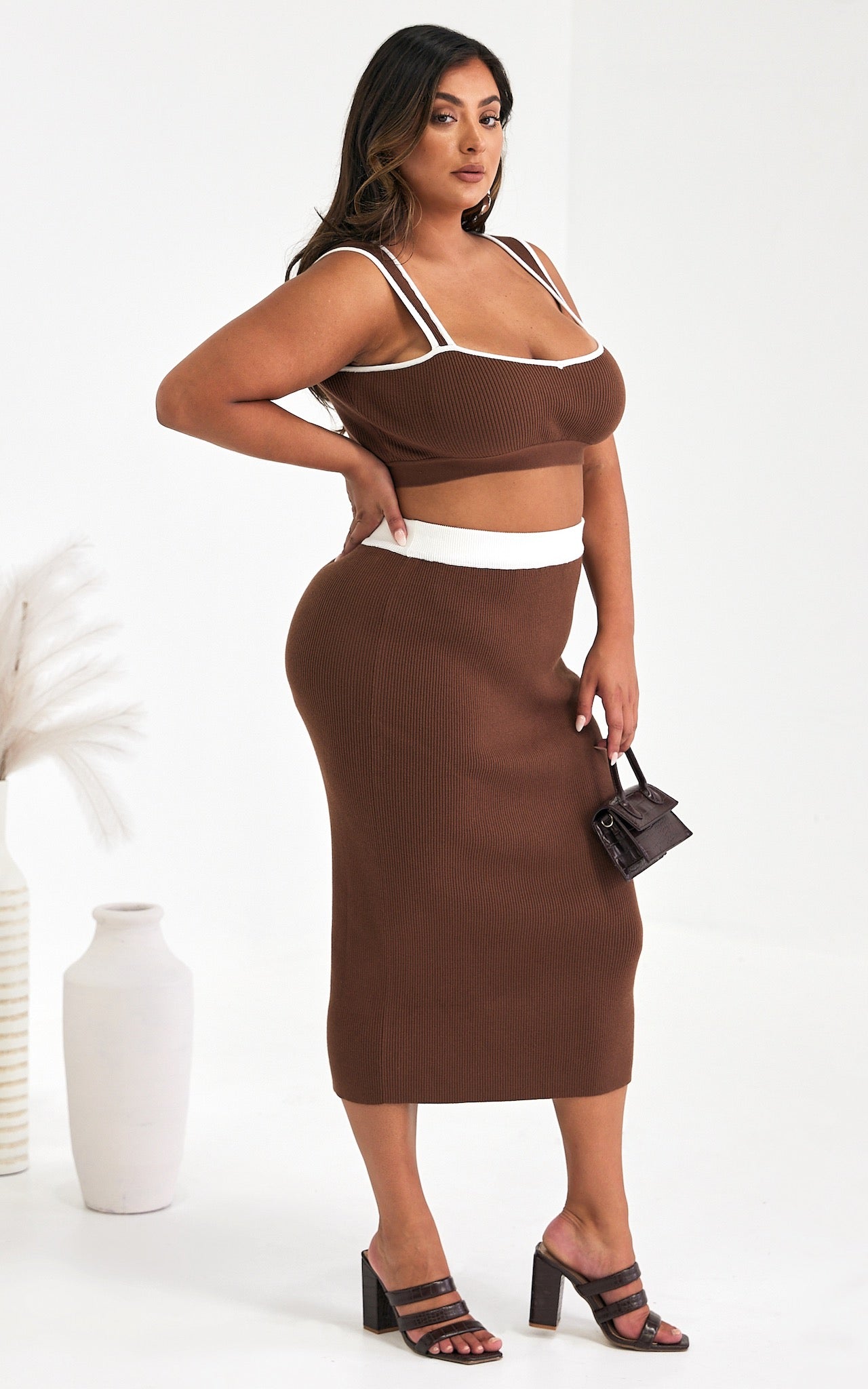 Beau Knit Crop Top - Chocolate Brown