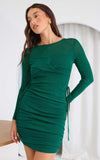 Before You Go Long Sleeve Mesh Dress - Green Metallic Glitter